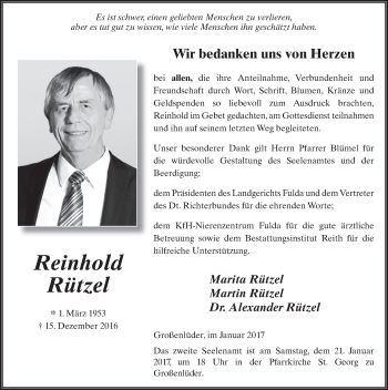 Traueranzeige von Reinhold Rützel 