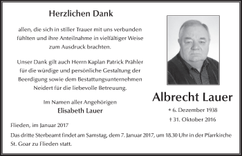 Traueranzeige von Albrecht Lauer 