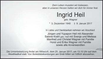 Traueranzeige von Ingrid Heil 