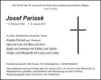 Traueranzeige von Josef Parisek 