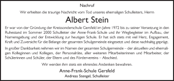 Traueranzeige von Albert Stein 