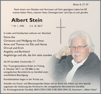 Traueranzeige von Albert Stein 