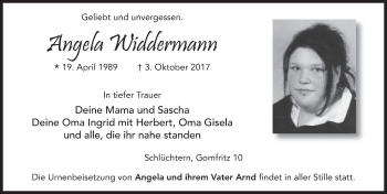 Traueranzeige von Angela Widdermann 