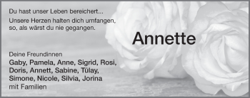 Traueranzeige von Annette Schuster 
