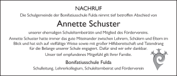 Traueranzeige von Annette Schuster 