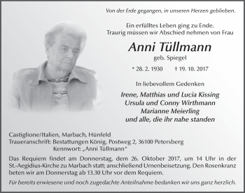 Traueranzeige von Anni Tüllmann 