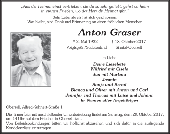Traueranzeige von Anton Graser 
