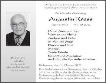 Traueranzeige von Augustin Kress 