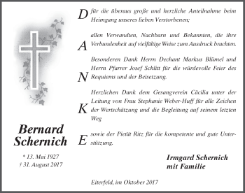 Traueranzeige von Bernard Schernich 