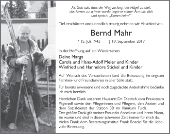 Traueranzeige von Bernd Mahr 
