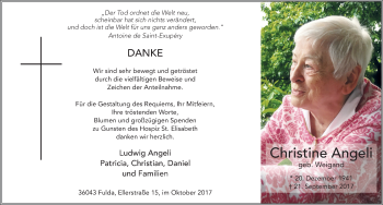 Traueranzeige von Christine Angeli 