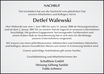 Traueranzeige von Detlef Walewski 