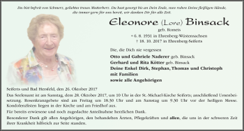 Traueranzeige von Eleonore Binsack 