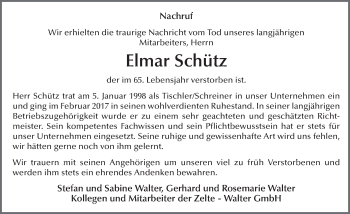Traueranzeige von Elmar Schütz 