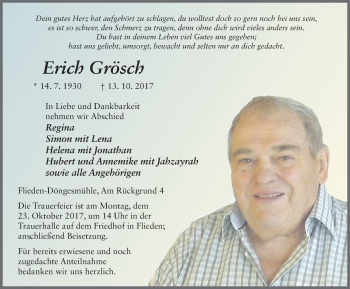 Traueranzeige von Erich Grösch von Fuldaer Zeitung