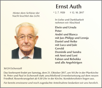 Traueranzeige von Ernst Auth 