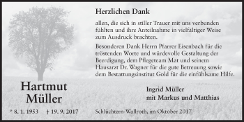 Traueranzeige von Hartmut Müller 