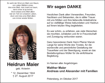 Traueranzeige von Heidrun Maier 