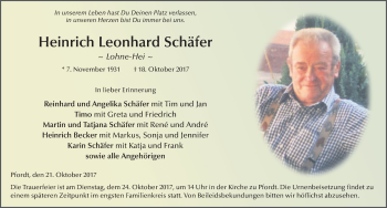 Traueranzeige von Heinrich Leonhard Schäfer von Fuldaer Zeitung