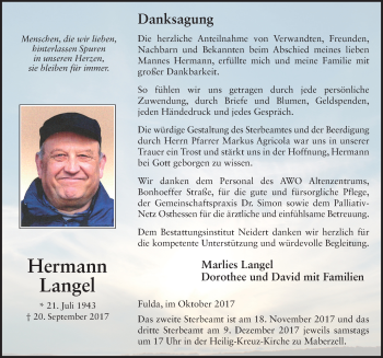 Traueranzeige von Hermann Langel 