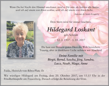 Traueranzeige von Hildegard Loskant 