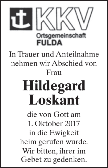 Traueranzeige von Hildegard Loskant 