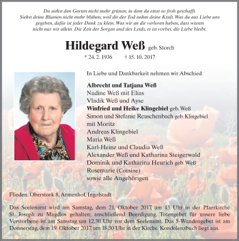 Traueranzeige von Hildegard Weß 