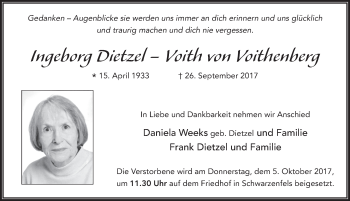 Traueranzeige von Ingeborg  Dietzel-Voith von Voithenberg 
