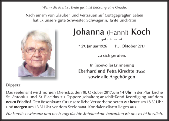 Traueranzeige von Johanna Koch 