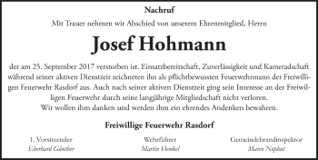 Traueranzeige von Josef Hohmann 