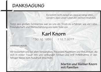 Traueranzeige von Karl Knorn 