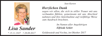 Traueranzeige von Lisa Sander 