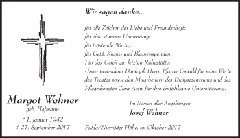 Traueranzeige von Margot Wehner 