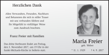 Traueranzeige von Maria Freier 