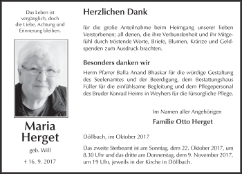 Traueranzeige von Maria Herget 