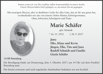 Traueranzeige von Marie Schäfer 
