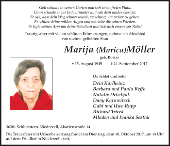 Traueranzeige von Marija Möller 