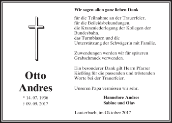 Traueranzeige von Otto Andres 