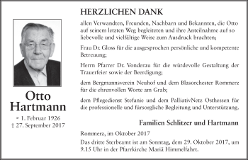 Traueranzeige von Otto Hartmann von Fuldaer Zeitung