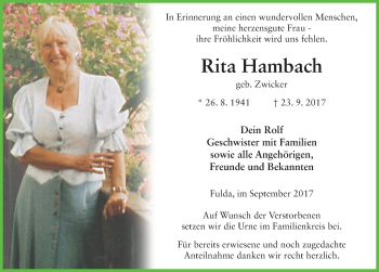 Traueranzeige von Rita Hambach 