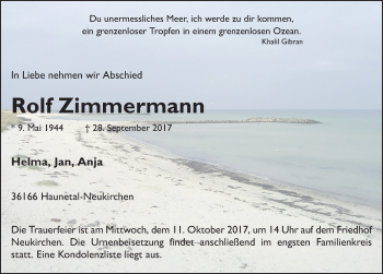 Traueranzeige von Rolf Zimmermann 