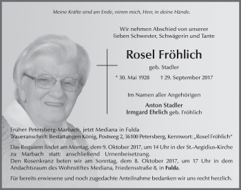 Traueranzeige von Rosel Fröhlich 