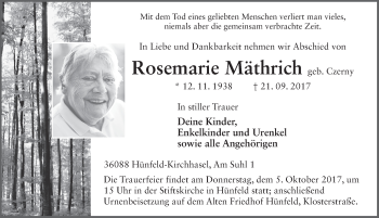 Traueranzeige von Rosemarie Mäthrich 