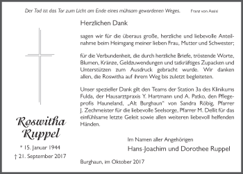 Traueranzeige von Roswitha Ruppel 