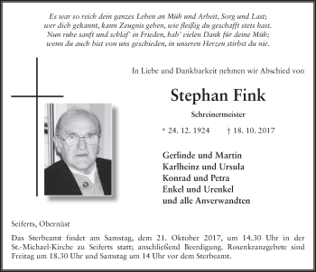 Traueranzeige von Stephan Fink 