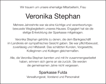 Traueranzeige von Veronika Stephan 