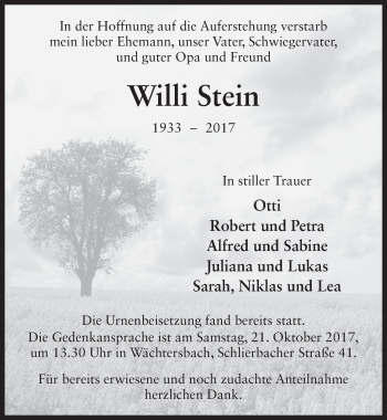 Traueranzeige von Willi Stein 