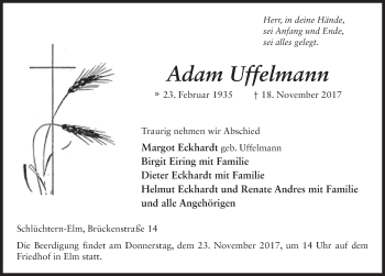 Traueranzeige von Adam Uffelmann 