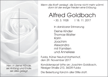 Traueranzeige von Alfred Goldbach 