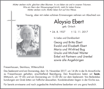 Traueranzeige von Aloysia Ebert 